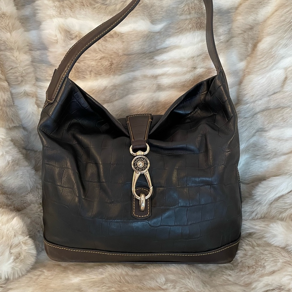 Dooney & Bourke Croc Leather Handbag Purse Satchel Hobo with Silver LatchClosure